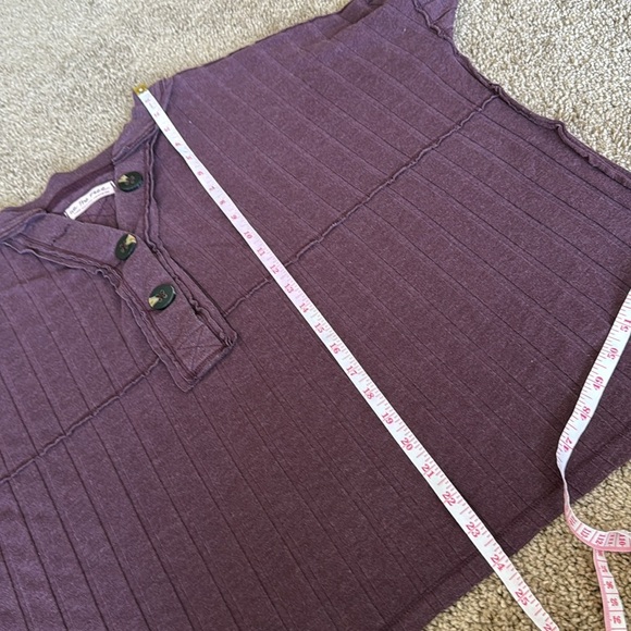 Free People We The Free In The Mix Henley Burgundy Long Sleeve Ribbed Top - Picture 10 of 10